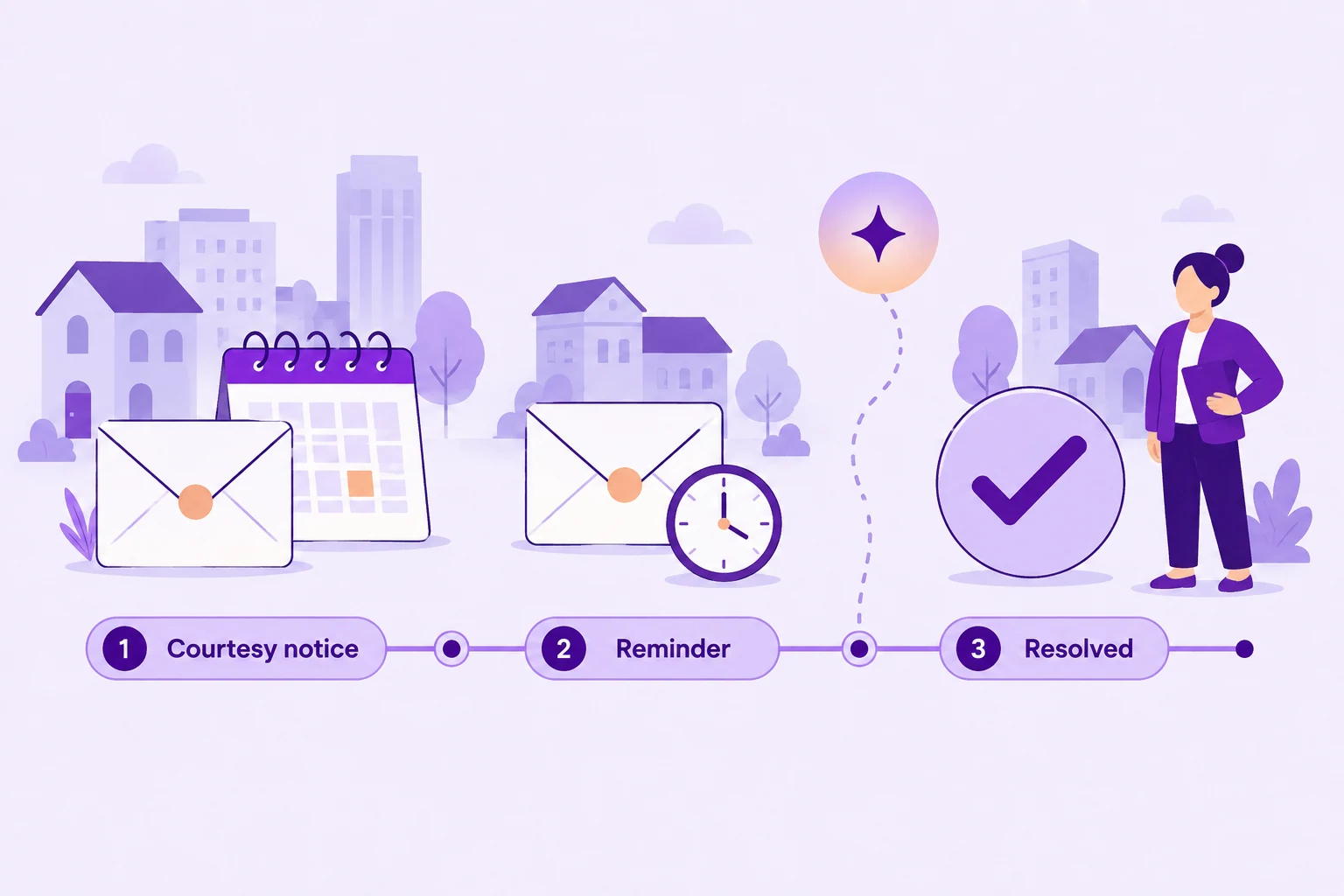Illustration of a notice sequence stopping automatically when an issue is resolved.