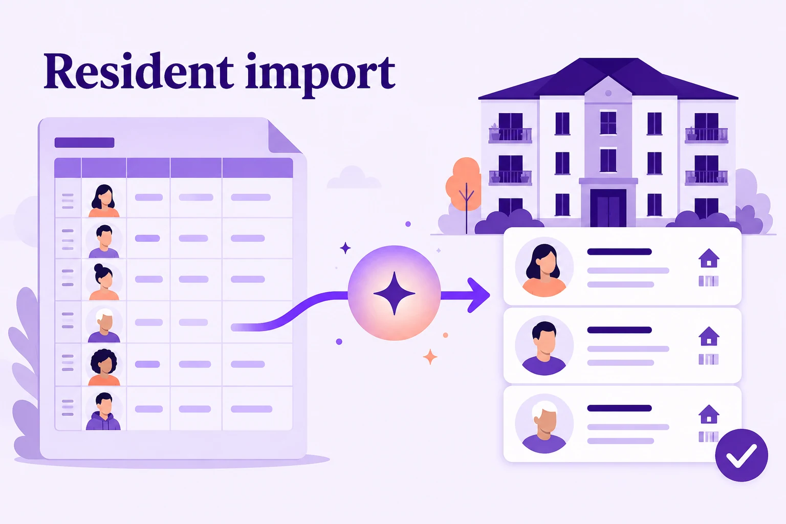 Illustration of importing a resident spreadsheet into organized community records.