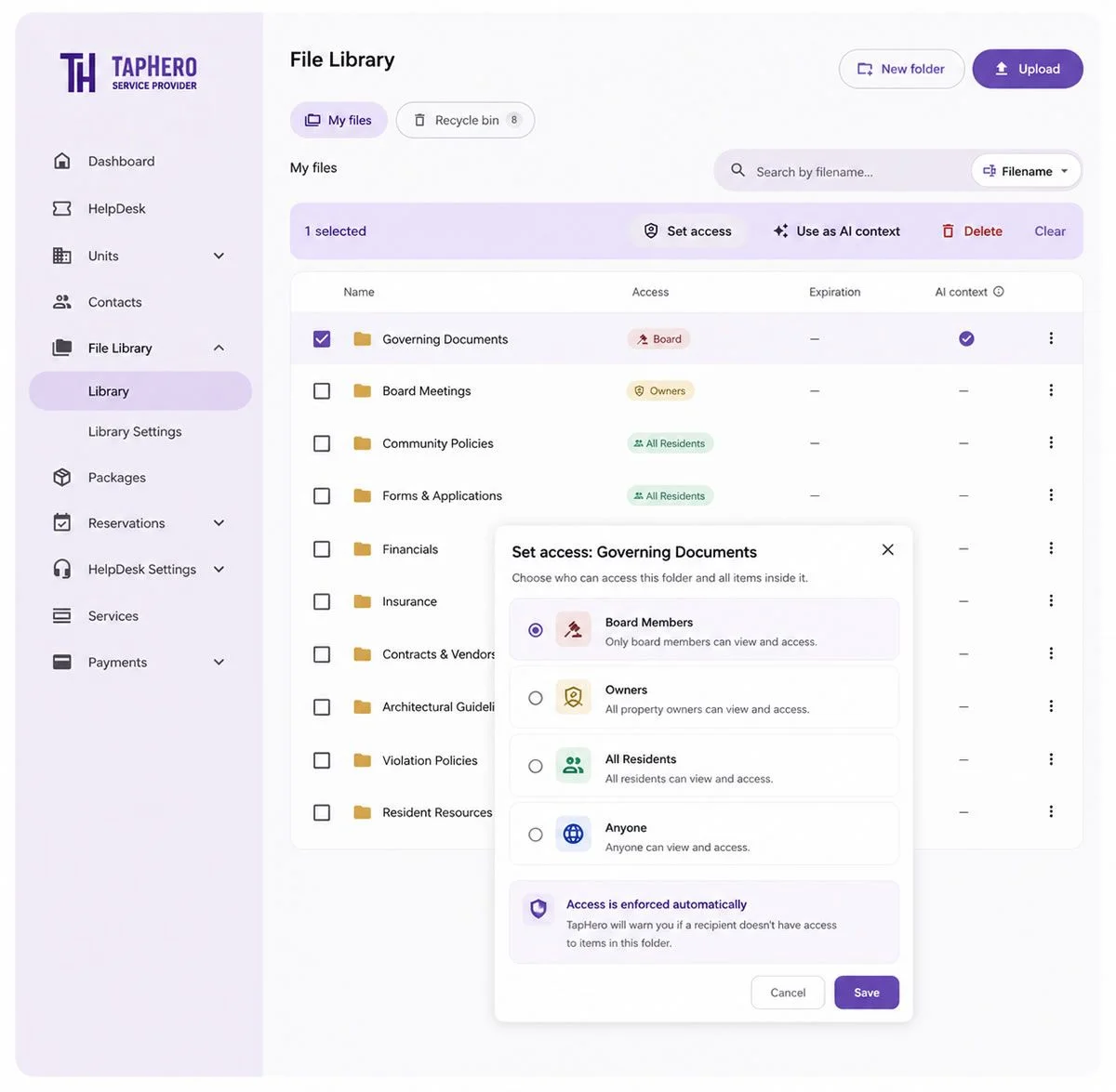 Screenshot of secure access and permissions