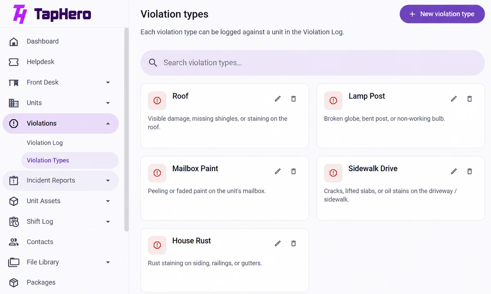 Set up clear violation types