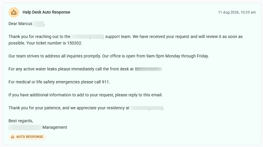 Request autoresponder confirming receipt and next steps