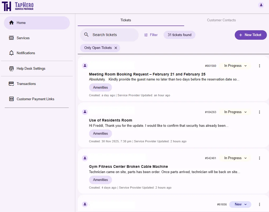 TapHero dashboard