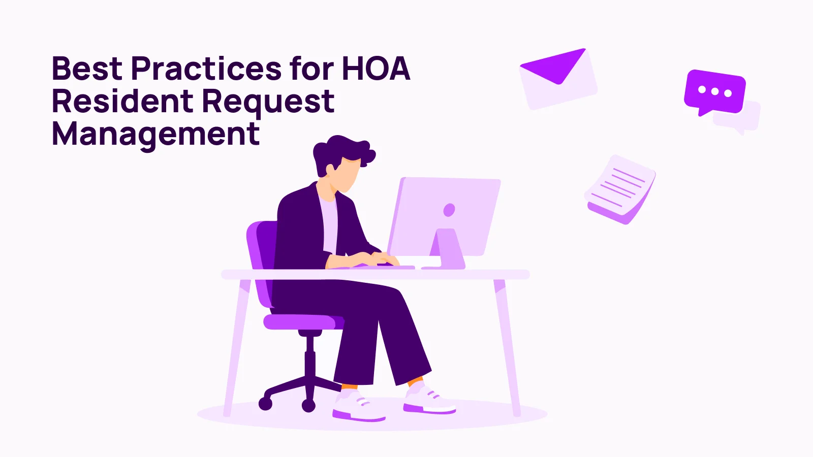 HOA manager sitting at a desk reading requests from tenants